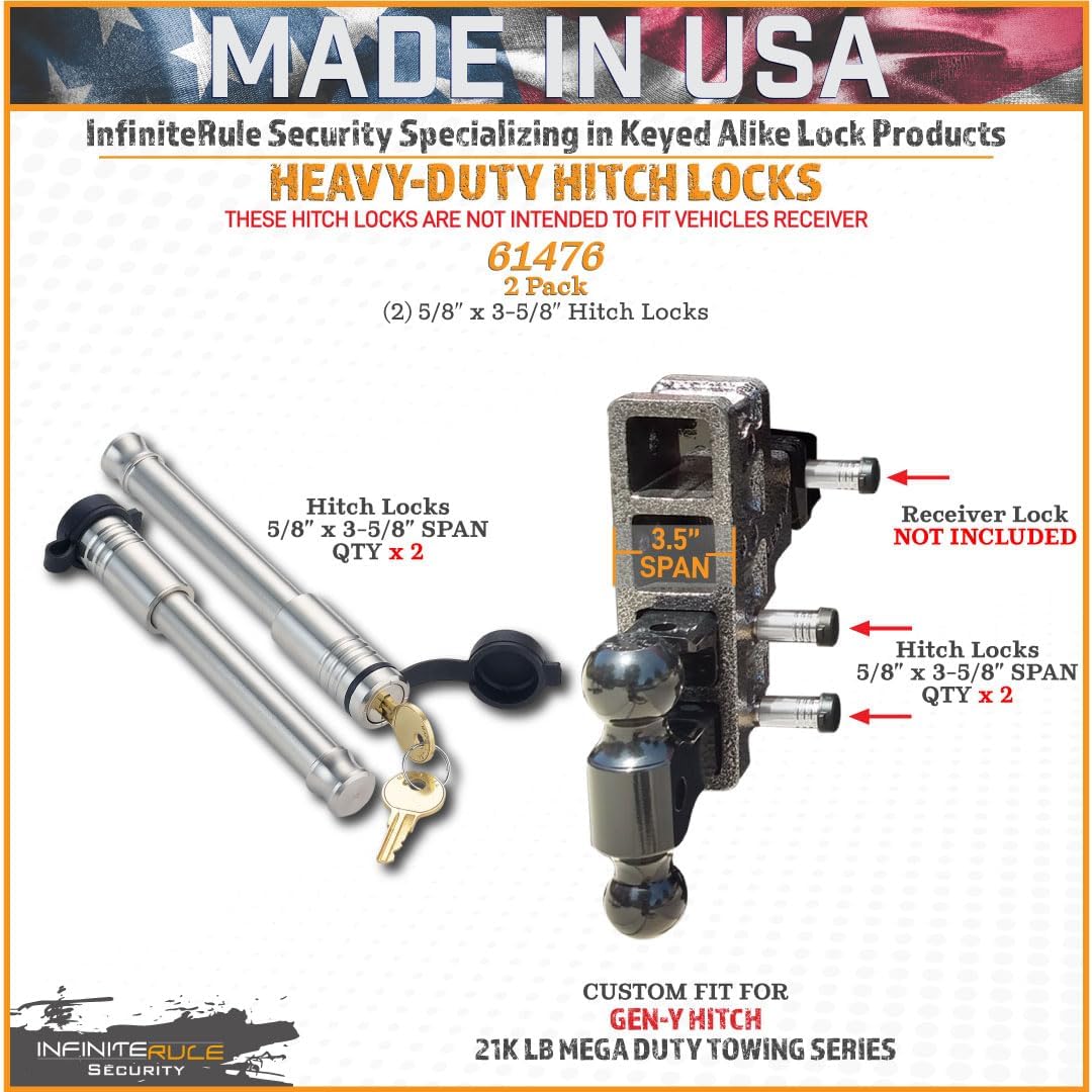61476 | 2 Pack, Keyed Alike, Hitch Locks for Gen-Y Hitch 21K LB Mega Duty Series - Fits Adjustable Ball Mount Only - Does NOT FIT Vehicle Receiver