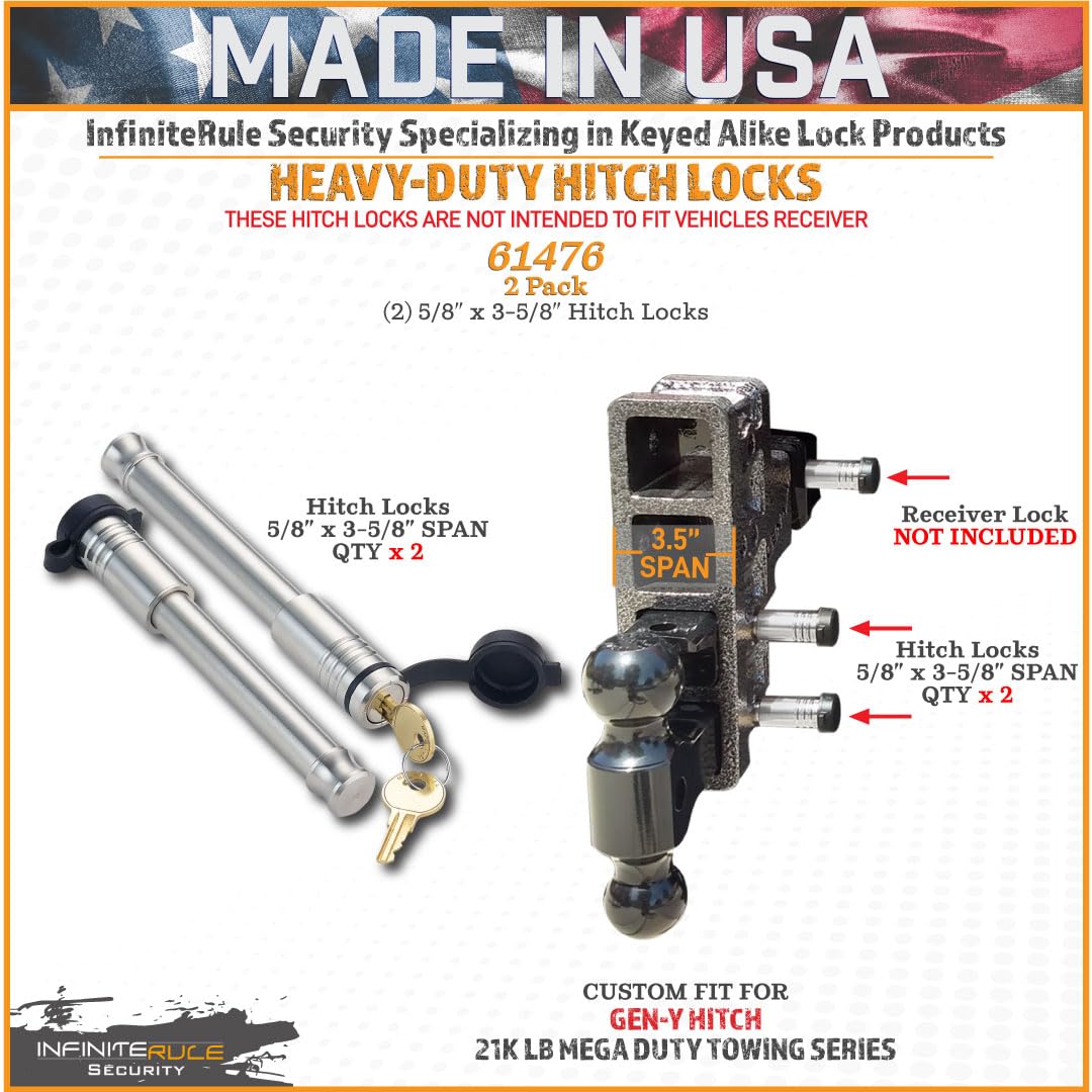 61476 | 2 Pack, Keyed Alike, Hitch Locks for Gen-Y Hitch 21K LB Mega Duty Series - Fits Adjustable Ball Mount Only - Does Not FIT Vehicle Receiver
