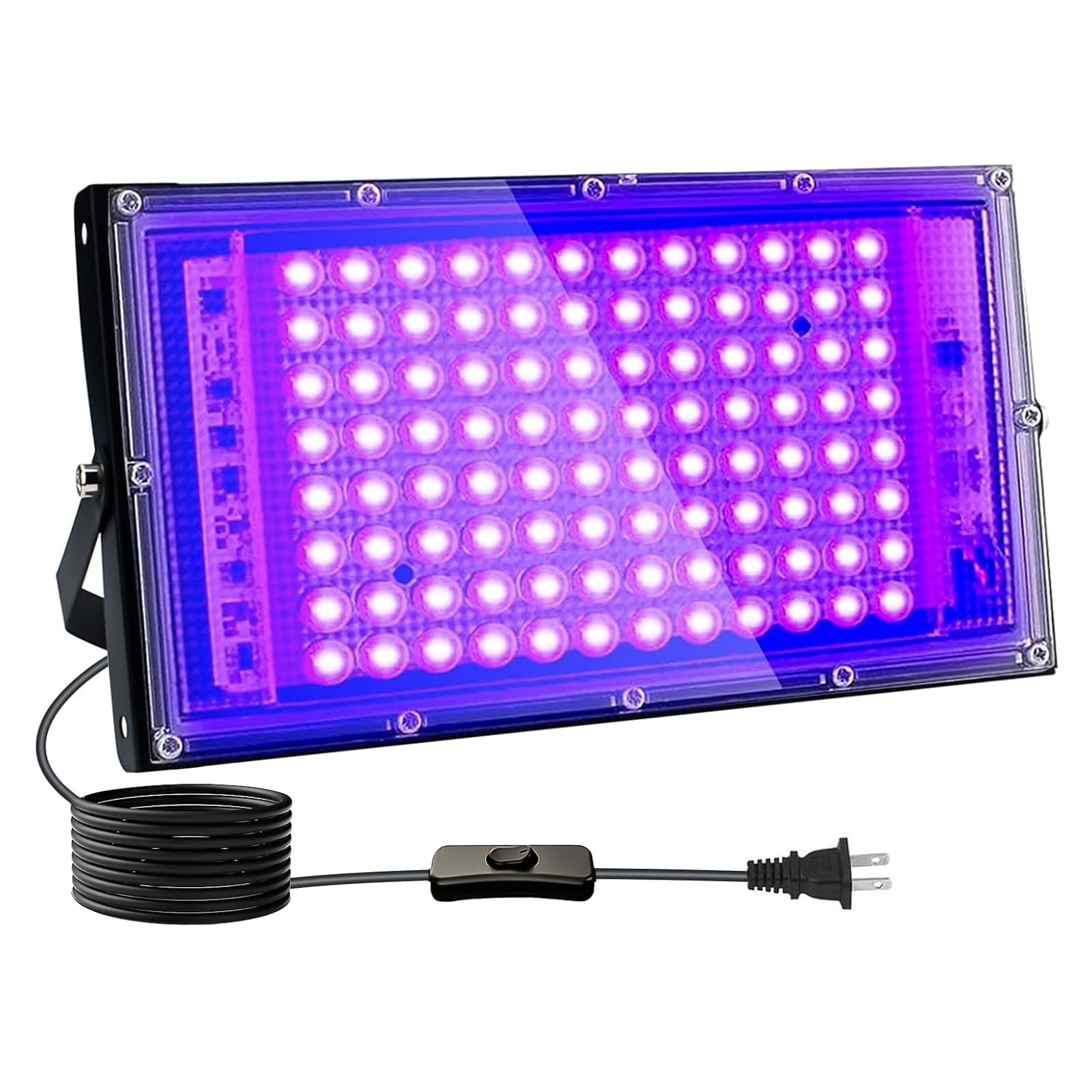100W Black Lights, Blacklight Flood Light with Plug and Switch,for Glow Party, Halloween, Fluorescent Poster, Stage Lighting, Body Paint