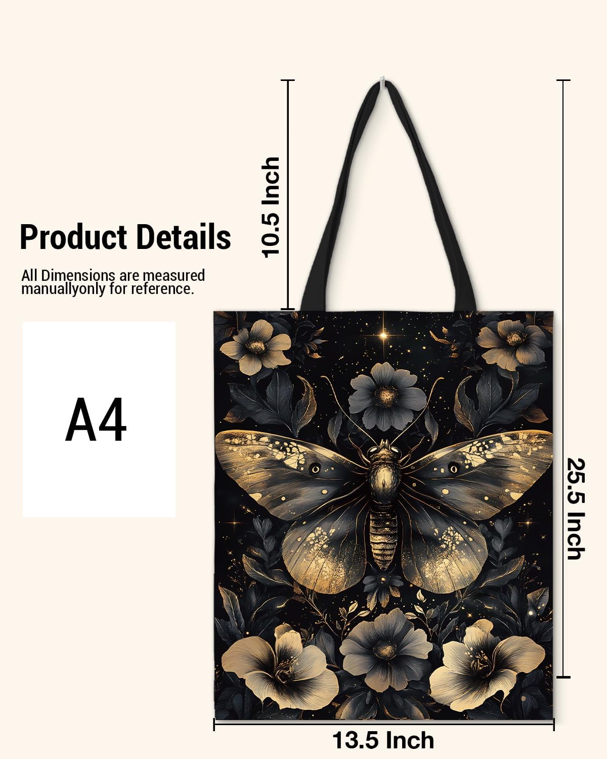 Witchy Floral Butterfly Print Canvas Tote Bag for Women Butterfly Dark Goth Reusable Grocery Shoulder Bag for Shopping Travel Work Beach Aesthetic Totes - Image 6
