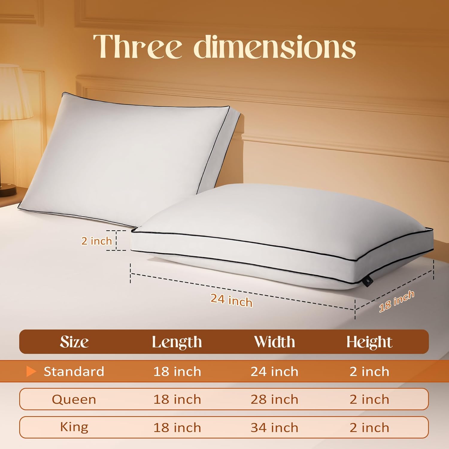 Feather Down Pillows Standard Size Set of 2 with Gusset, Luxury Hotel Collection Bed Pillow 2 Pack, Down Surrounded Gusseted Pillows for Sleeping, Fluffy for Side, Back Sleepers 18x24x2 in.