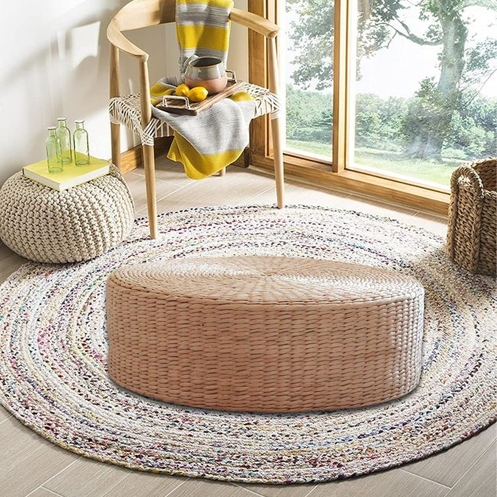 Fenteer Coussin de Sol, Tapis de Tatami Rond, 40 cm Coussin de Tatami Rond Oreiller de Sol Coussins de Sol Paille méditation Tapis de Yoga Doux Oreiller de