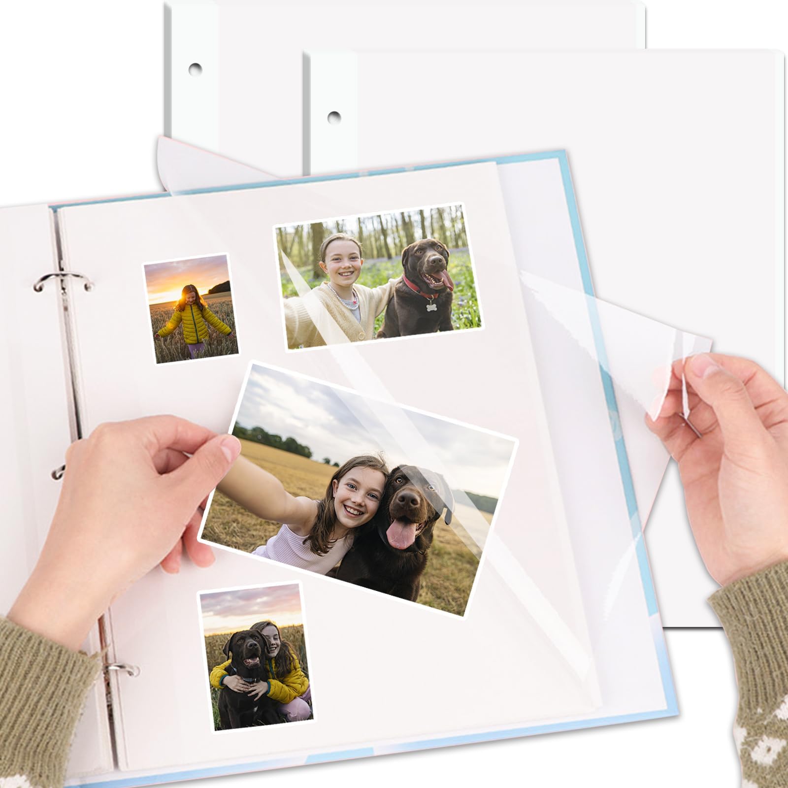 11 x 9 Inch Photo Album Refill Pages,Album Pages for 3 Ring Binder, Self Adhesive Pages, for 2x3 4x6 5x7 8x10 Replacement Photo Album Sheets (20 Sheets / 40 Pages)