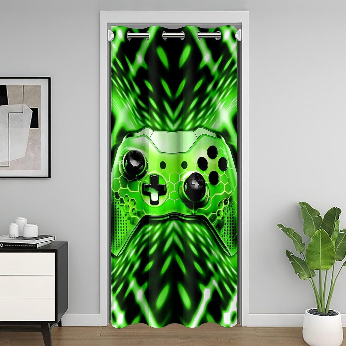 jejeloiu Gaming Closet Cover Full Green Gamer Door Curtain for Doorway Privacy Blue Dot Cover Women Men Ultra Soft Decor Modern Game Console Controller Gamer Sets 52x84 Inch 1 Panel