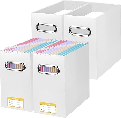 Miniatura 23 de BALEINE Caja organizadora de archivos, organizador de carpetas de archivos de cartón con asa para tamaño carta, caja de archivos plegable portátil