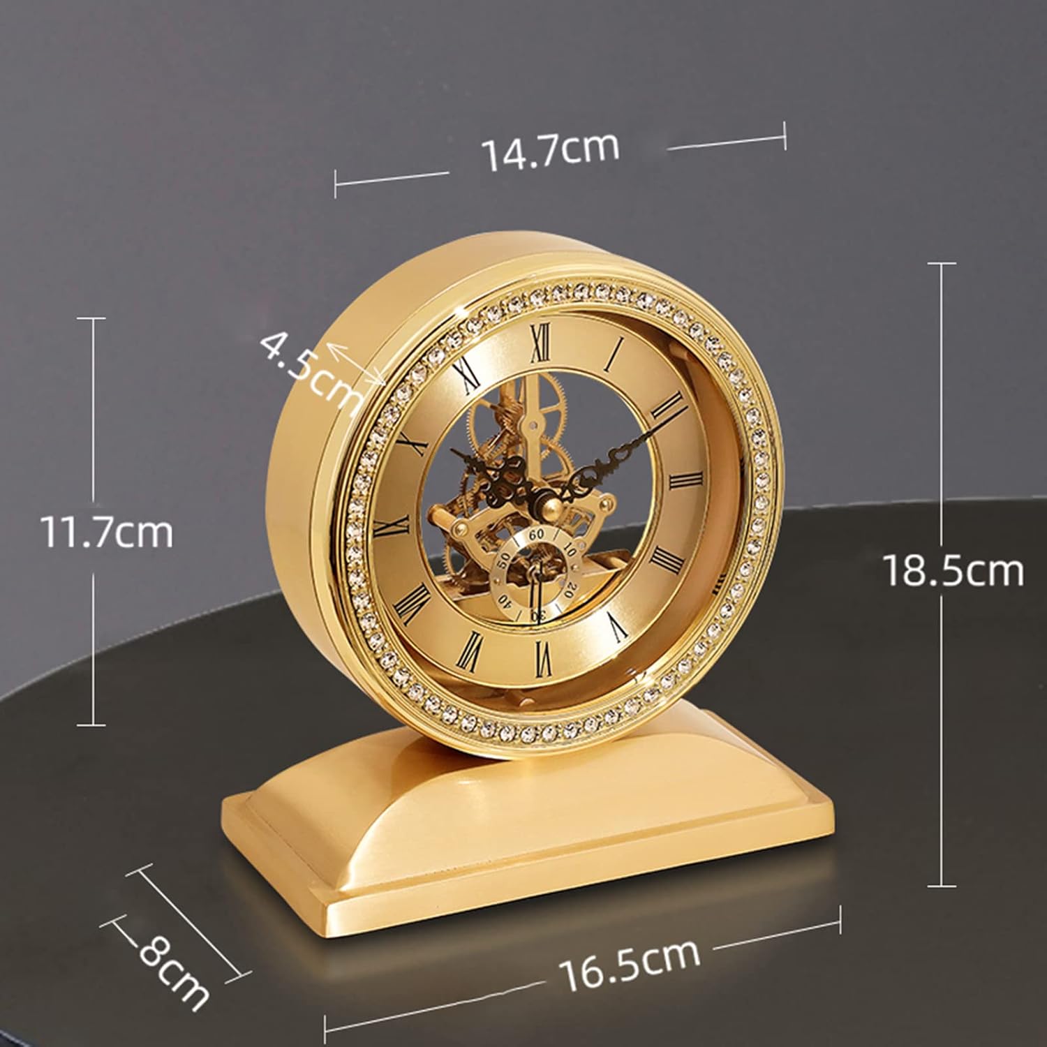 Desk Clock,Retro Metal Hollow Desk Clock Silent Mantel Clock,Battery Operated,Brass Table Clock Shelf Decoration (Metallic 2) (Metallic 2)