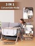 Baby Bassinet Bedside Sleeper - 3 in 1 Bassinets with Waterproof Sheets, Soft Mattress and Breathable Mesh, Adjustable Height Bedside Bassinet for Baby with Wheels, Storage Basket, Gray