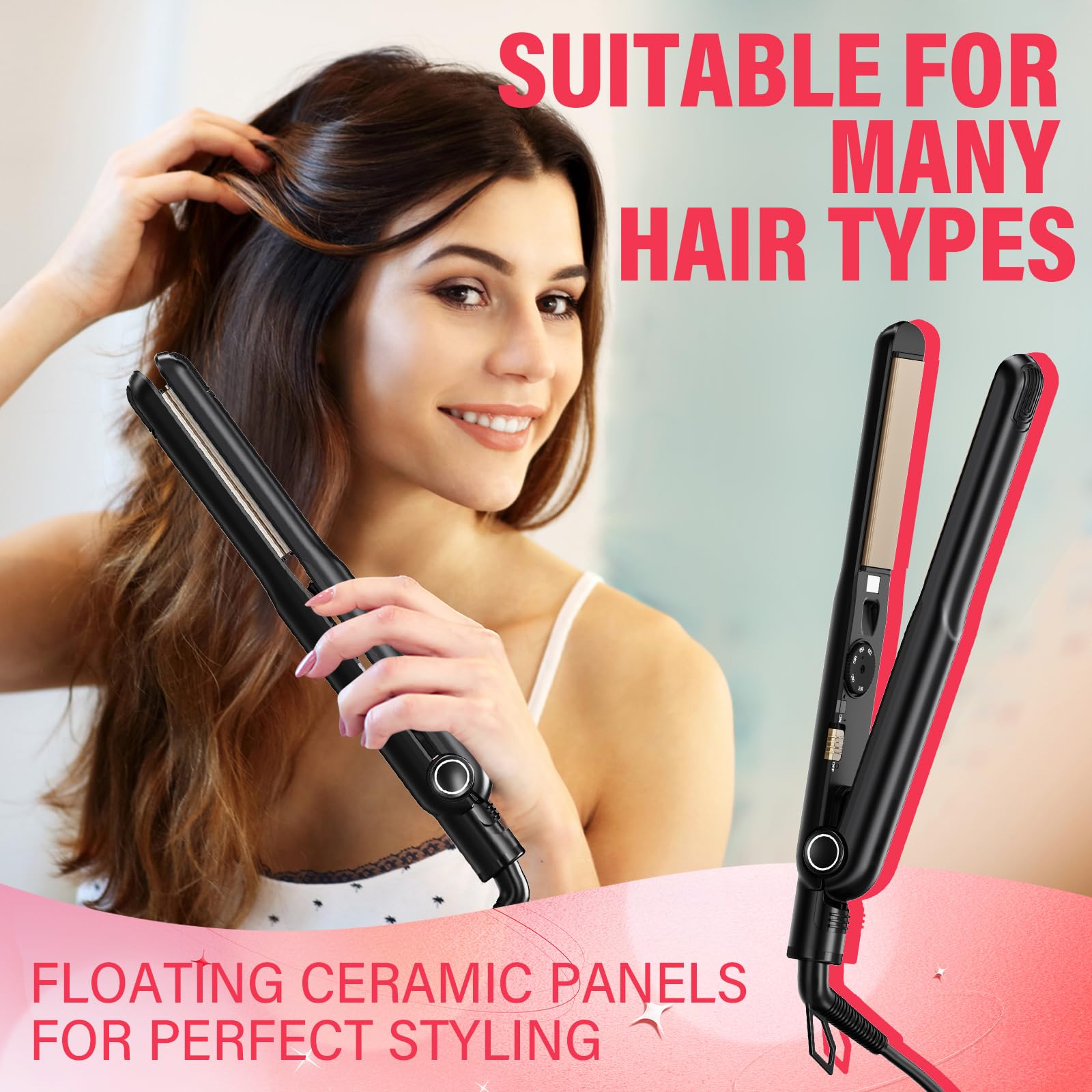 Piastra e Arricciacapelli 2 in 1, Riscaldamento a Piastre in Ceramica Anni '30, Temperatura Regolabile Della Piastra per Capelli (120℃-230℃), Adatto a Ragazze con Capelli Lisci e Ricci
