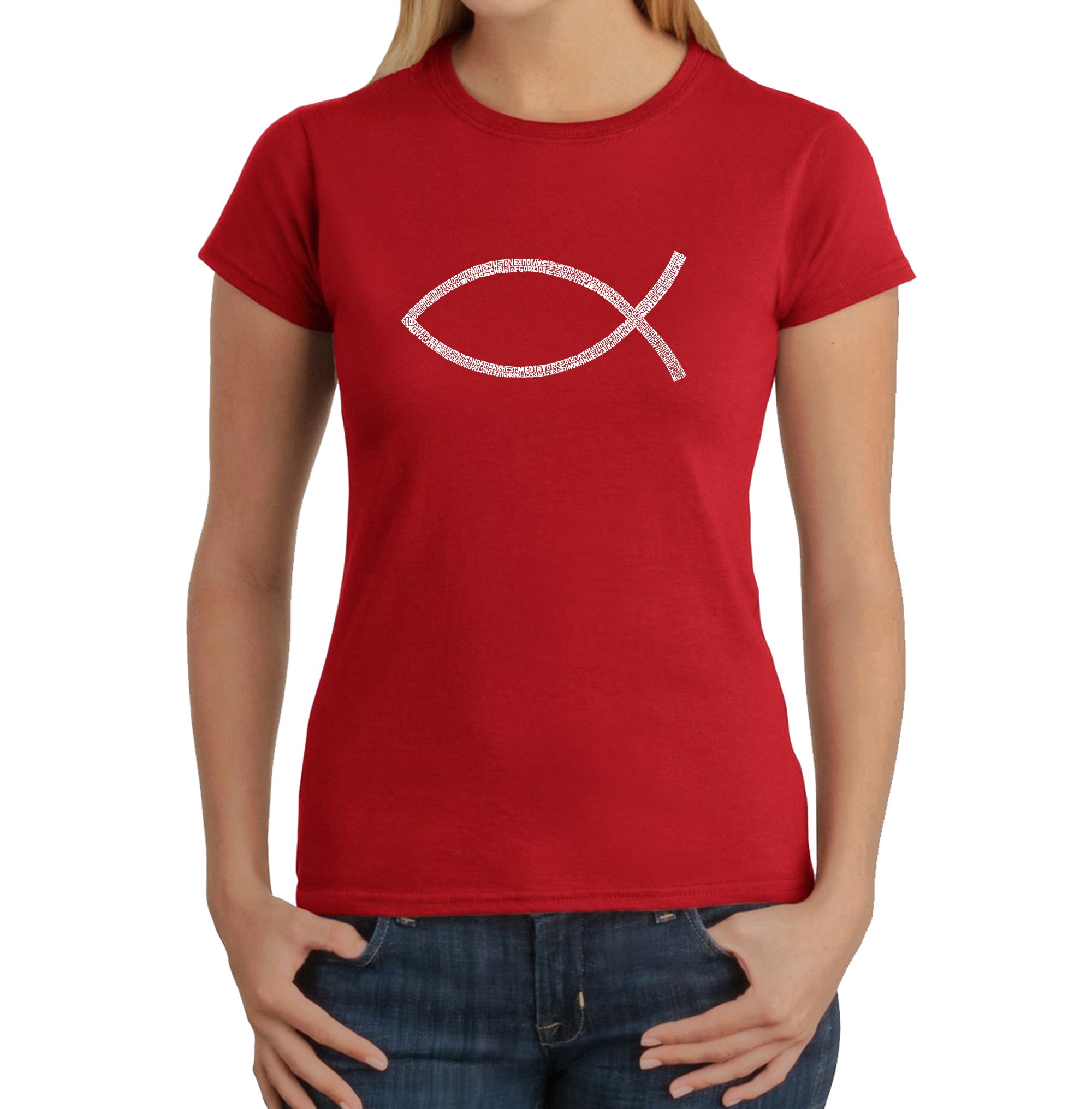 LA POP ART Women's Word Art T-Shirt - Jesus Fish