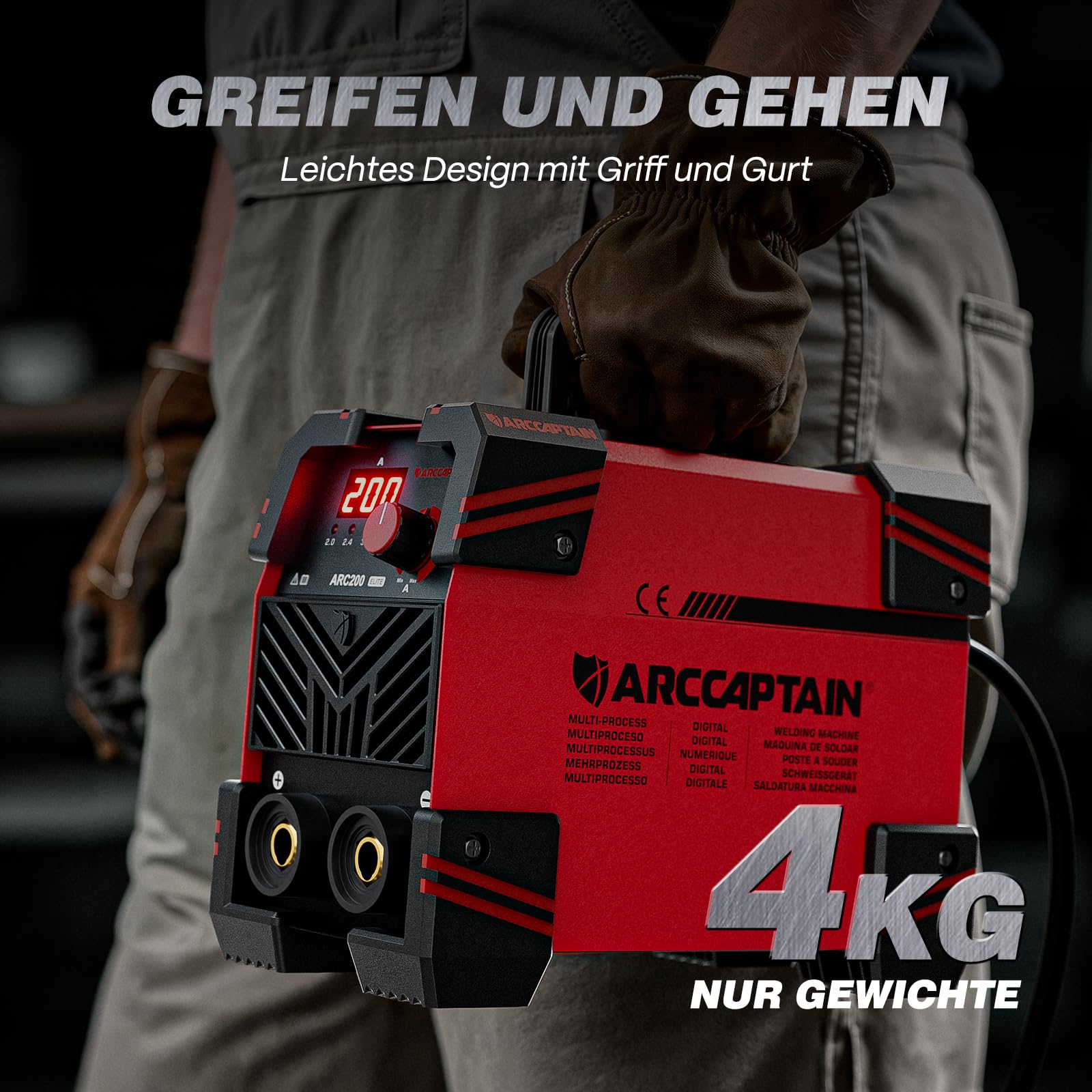 ARCCAPTAIN ARC200 Elektroden Schweißgerät, 200A IGBT DC MMA Inverter-Schweißgerät mit robustem Eckschutz, Heißstart, Anti-Stick, Arc-force