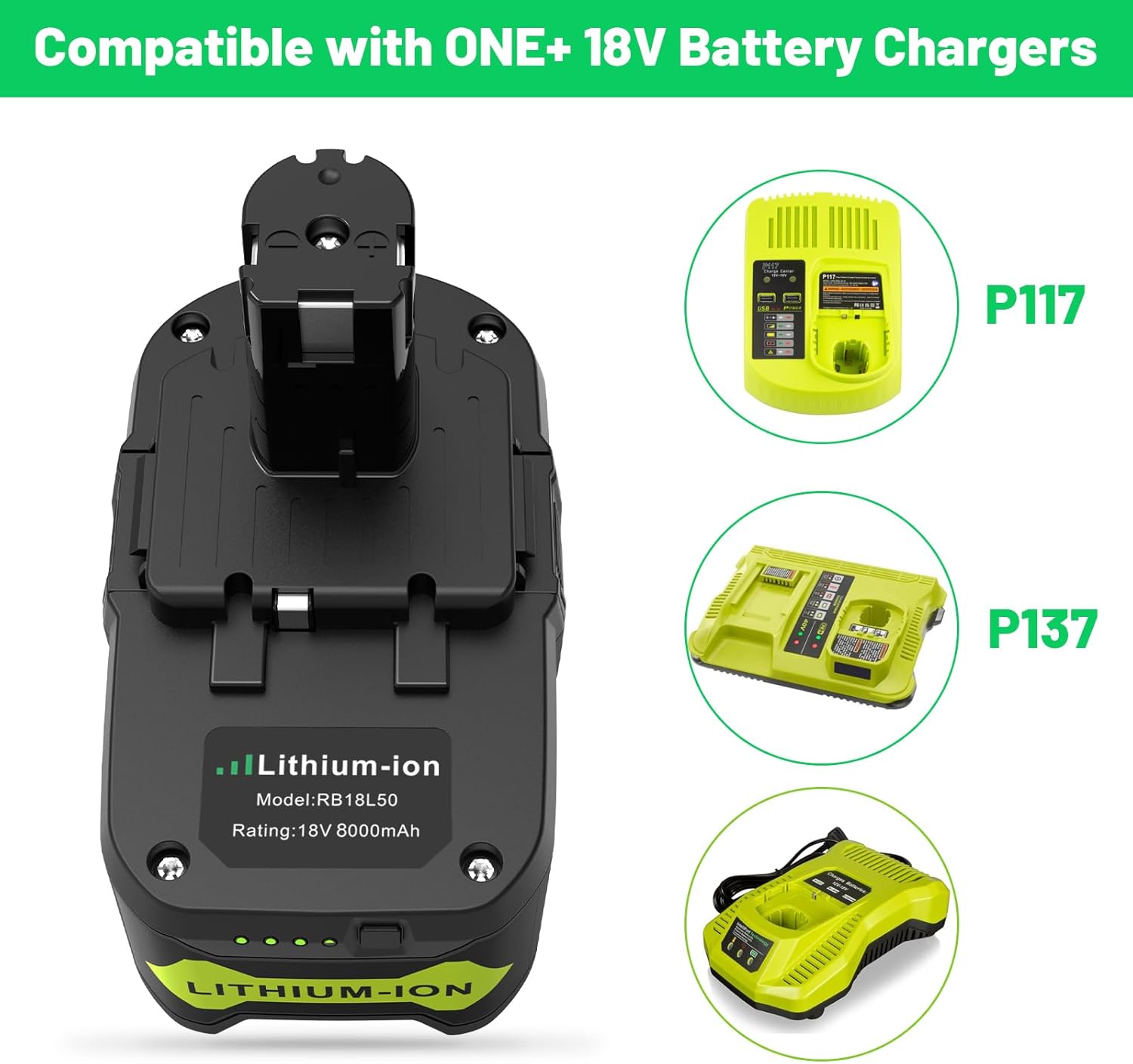 TREE.NB 18Volt 8.0Ah Replacement for Ryobi 18V Lithium Battery Ultra-High Capacity Compatible with Ryobi ONE+ 18V Battery P102 P103 P104 P105 P106 P107 P108 (2Pack)