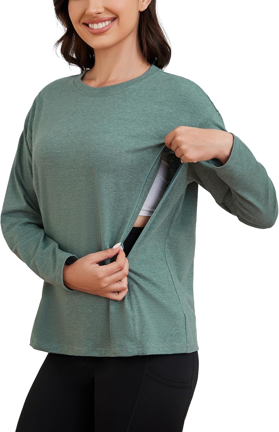 Ecavus Women’s Zip Maternity Nursing Tops for Breastfeeding Long Sleeves Casual Nursing Shirts Pregnancy Mama Clothes