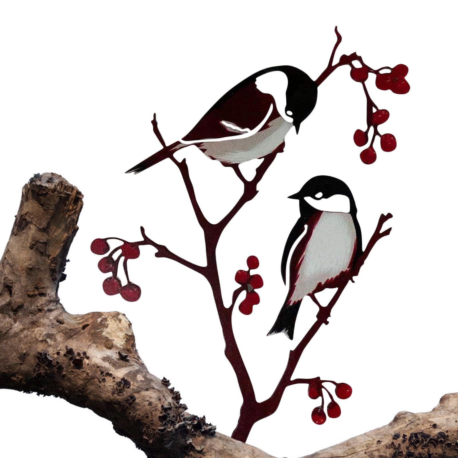 Naqqios Decoración De Pollitos De Metal Afuera - Decoración De Jardín Messenger | Estaca De Metal para Pájaros, Rama De Árboles para Jardín, Decoración De La Terraza Al Aire Libre