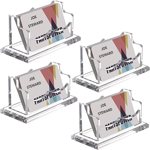 PARTSPOWER Lot de 4 supports de cartes de visite en acrylique transparent pour b