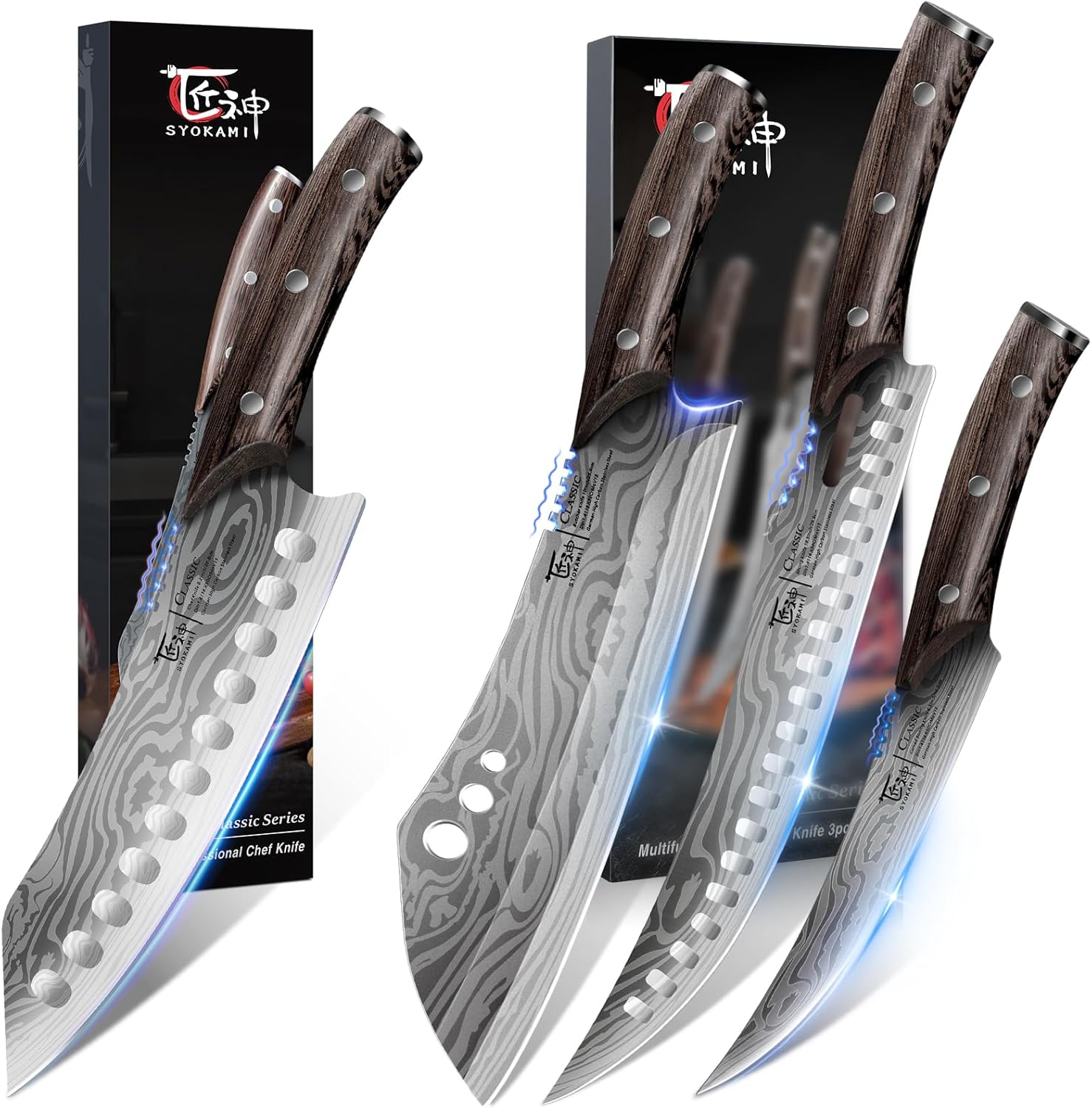 3 PCS Butcher Knife Set+Kiritsuke Chef Knife 8.2 Inch