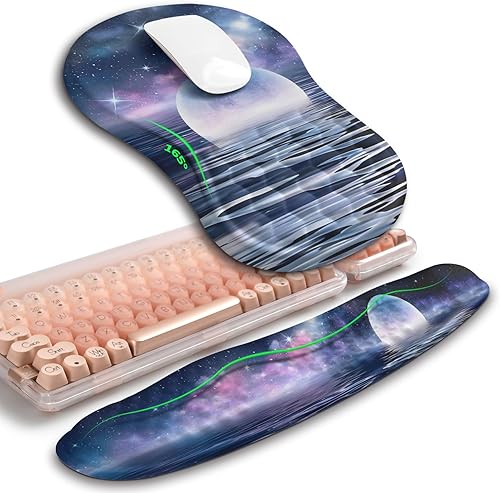 Miniatura 20 de Hokafenle Combinación 2 en 1, reposamuñecas para teclado Wave y almohadilla ergonómica para ratón con curvatura, soporte de muñeca para aliviar