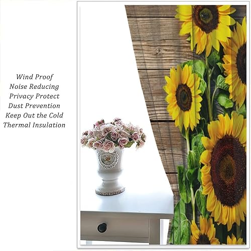 Miniatura 5 de Cortinas de cocina con diseño de girasol, estampado 3D, con bolsillo para barra, para dormitorio, sala de estar, cafetería, tela de poliéster, juego