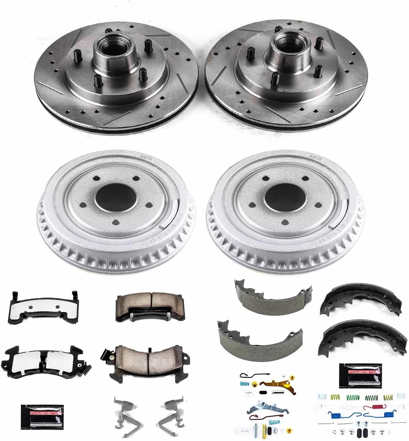 PowerStop Front & Rear Brake Kit For Buick Regal 1985-87 |Chevrolet Camaro 1985-92 |El Camino 1985-87 - Truck & Tow Carbon Fiber Ceramic Brake Pads + Drilled & Slotted Rotors Upgrade, K15044DK-36