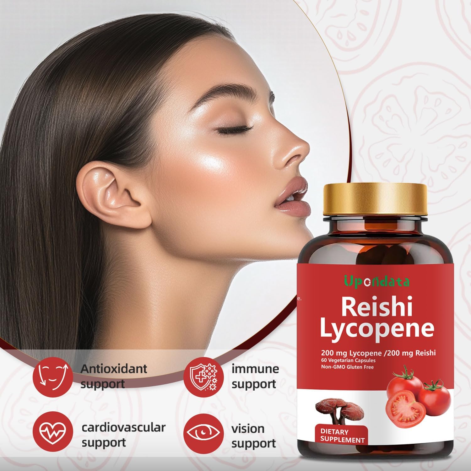 Lycopene Capsules, Natural Lycopene 200mg with Organic Reishi Mushroom 200mg Supplement for Prostate Health and Immune Support - Gluten-Free, Non-GMO, 60 Capsules (1 Pack) - Image 3