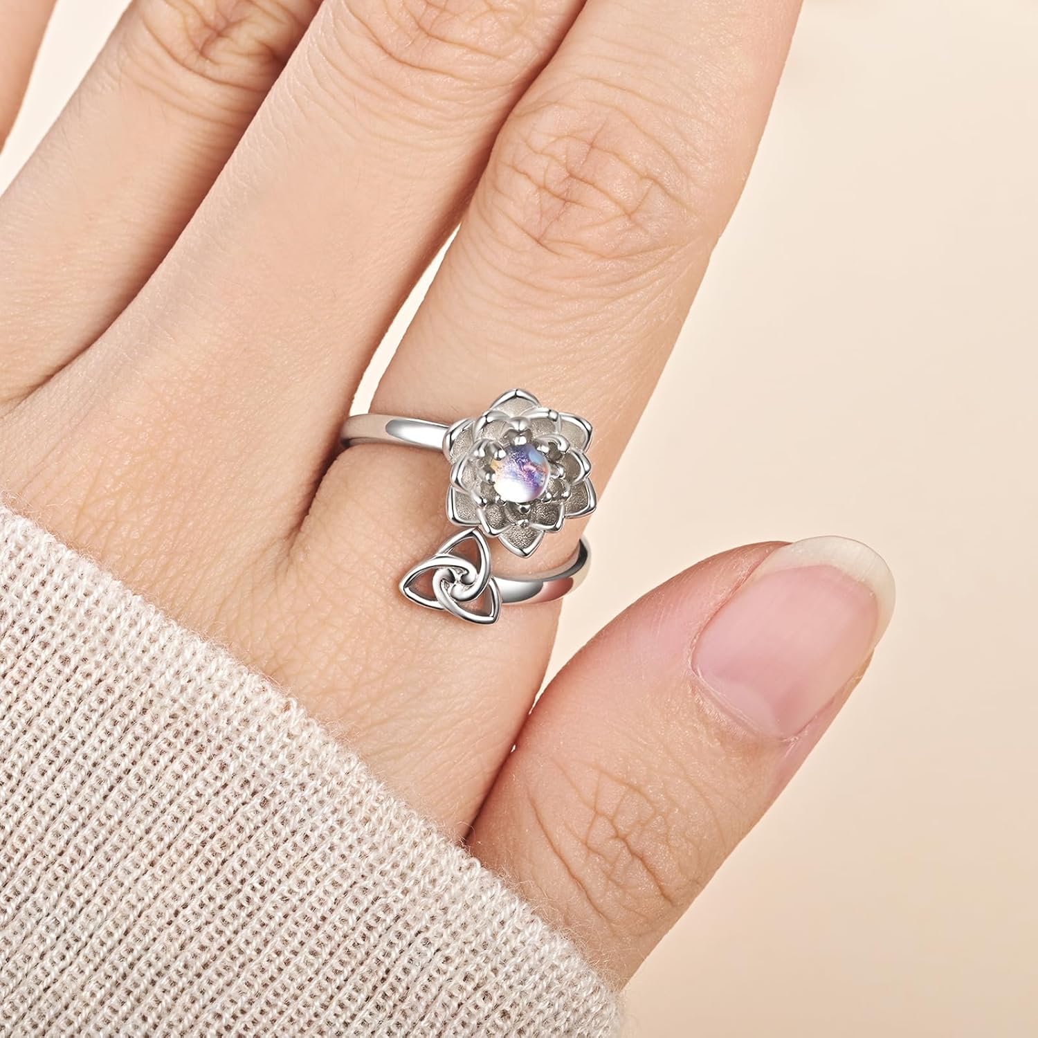 Spinner Fidget Rings 925 Sterling Silver Adjustable Rings Anxiety Relief Jewelry Gift for Women - Image 4