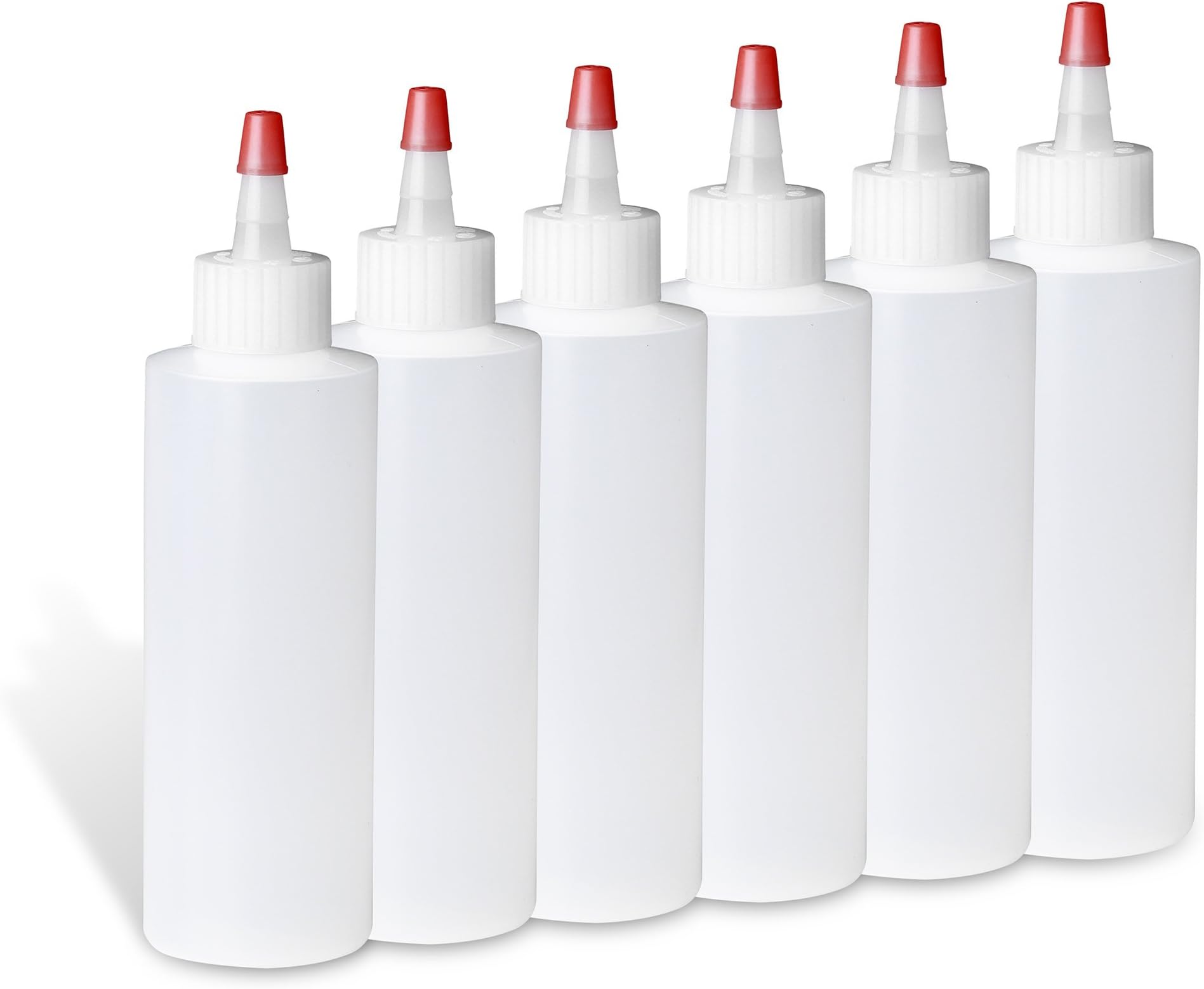 CHEFERY 4 Oz Plastic Squeeze Condiment Dispensing Bottles with Red Tip Caps Set of 6 Empty