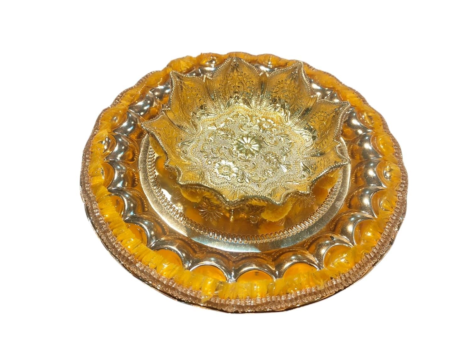Decorative Haldi Ceremony Plate, with Plate and Bowl Decorative with primium Quality Best for haldi Function Traditional Golden Round Design Wedding Ritual Platter-image-34