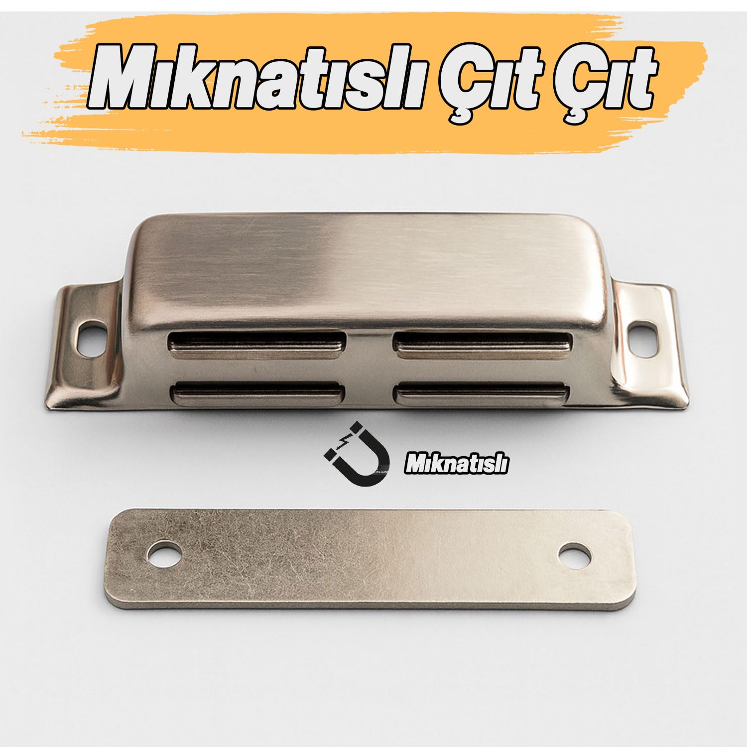 Mıknatıslı Çıt Çıt 8,5 cm Paslanmaz Metal Kapak Tutucu Dolap Çekmece Kapatma Mekanizması