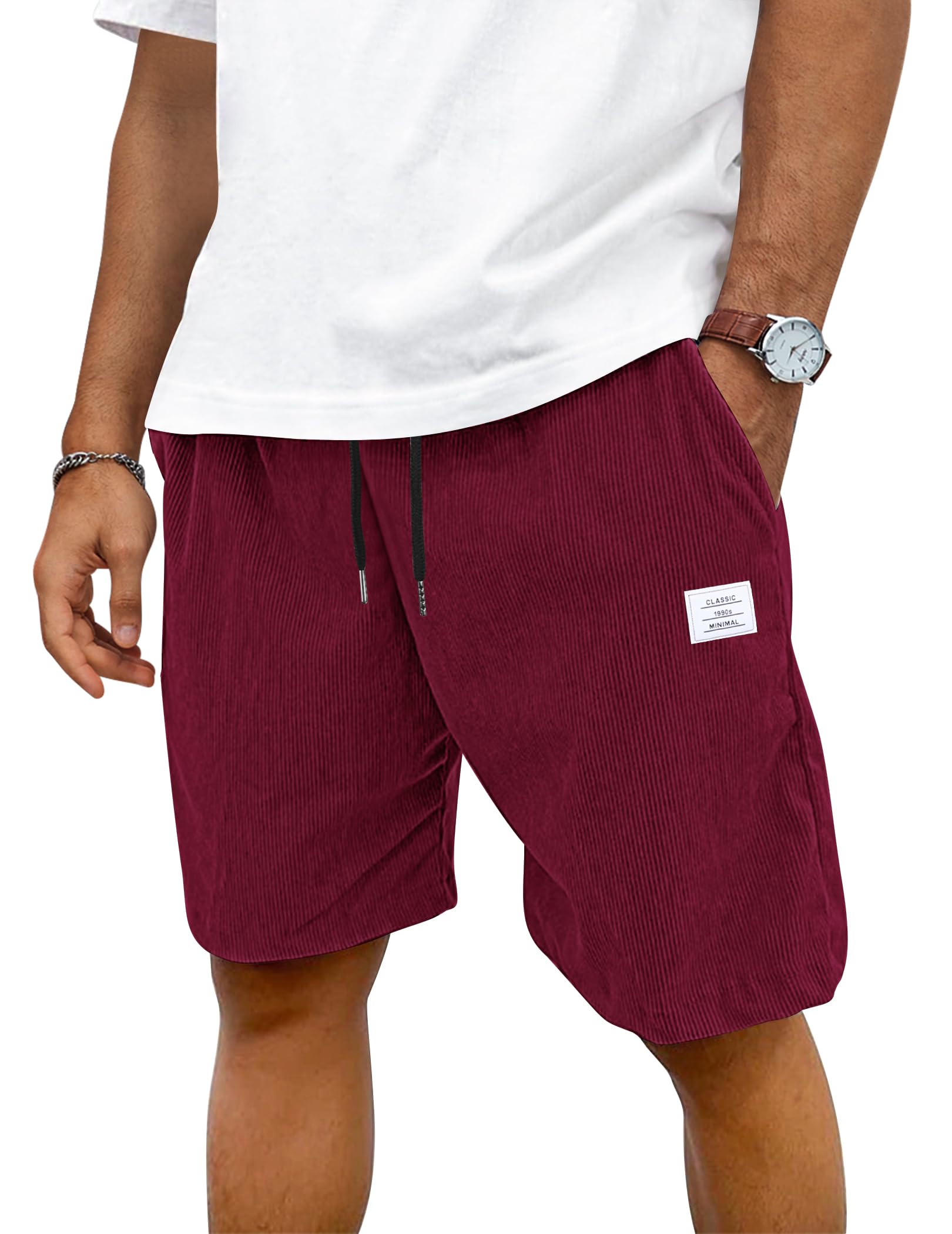 TARAINYA Corduroy Kurze Hosen Herren Baumwolle Kordelzug Shorts Hose Sommer Stretch Mit Taschen