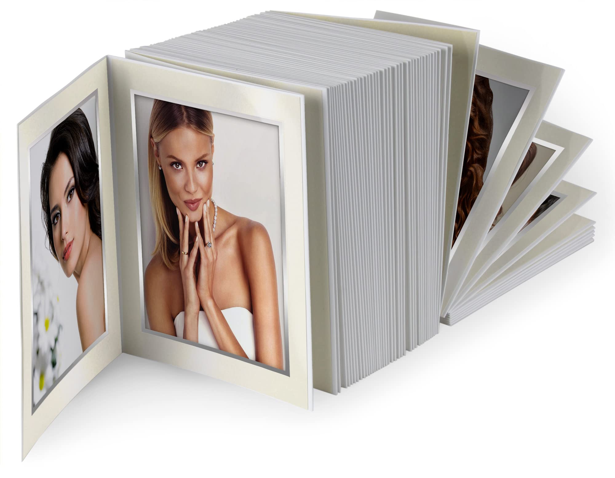 100 Stück Endlosleporello für Fotos 15x20 cm (Hochformat) in Perlmut creme mit Silberprägung