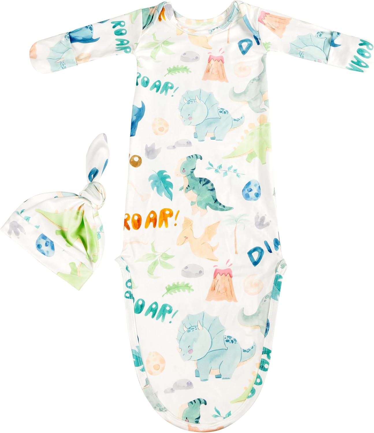 新生児結び目ガウン ナイトガウン ソフトスリーパーガウン 帽子セット 男の子または女の子用 - 2ピース