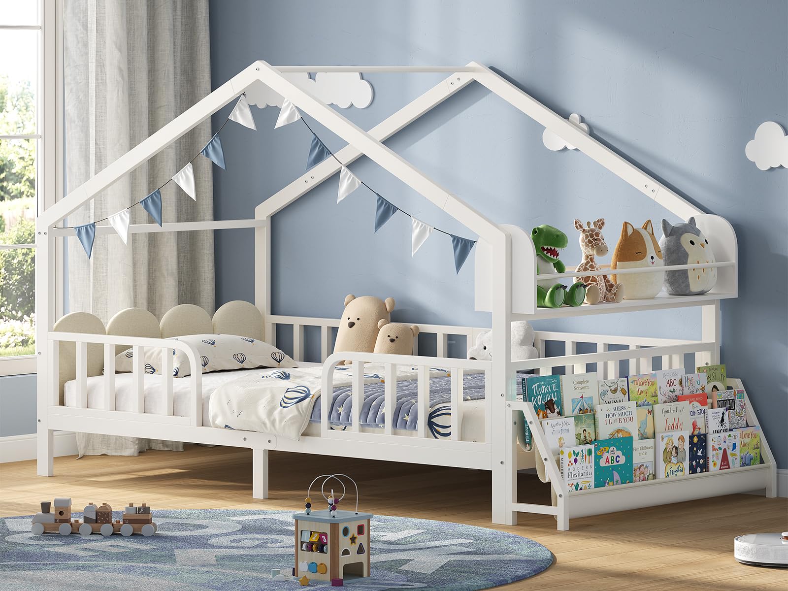 KIMENICH Lit Cabane Enfants 90 X 200 cm, Lit au Sol, Blanc