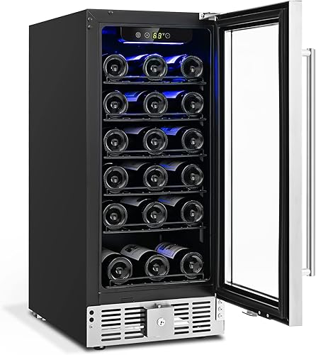 LDAILY Enfriador de vino y bebidas de 15 pulgadas refrigerador de vino integrado e independiente con memoria de temperatura puerta de vidrio