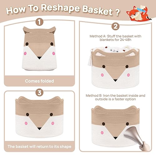 Miniatura 5 de Cesta grande de almacenamiento de juguetes para bebé, paquete de 3 (20 x 13.8 pulgadas), cesta tejida para ropa sucia para bebé, almacenamiento de
