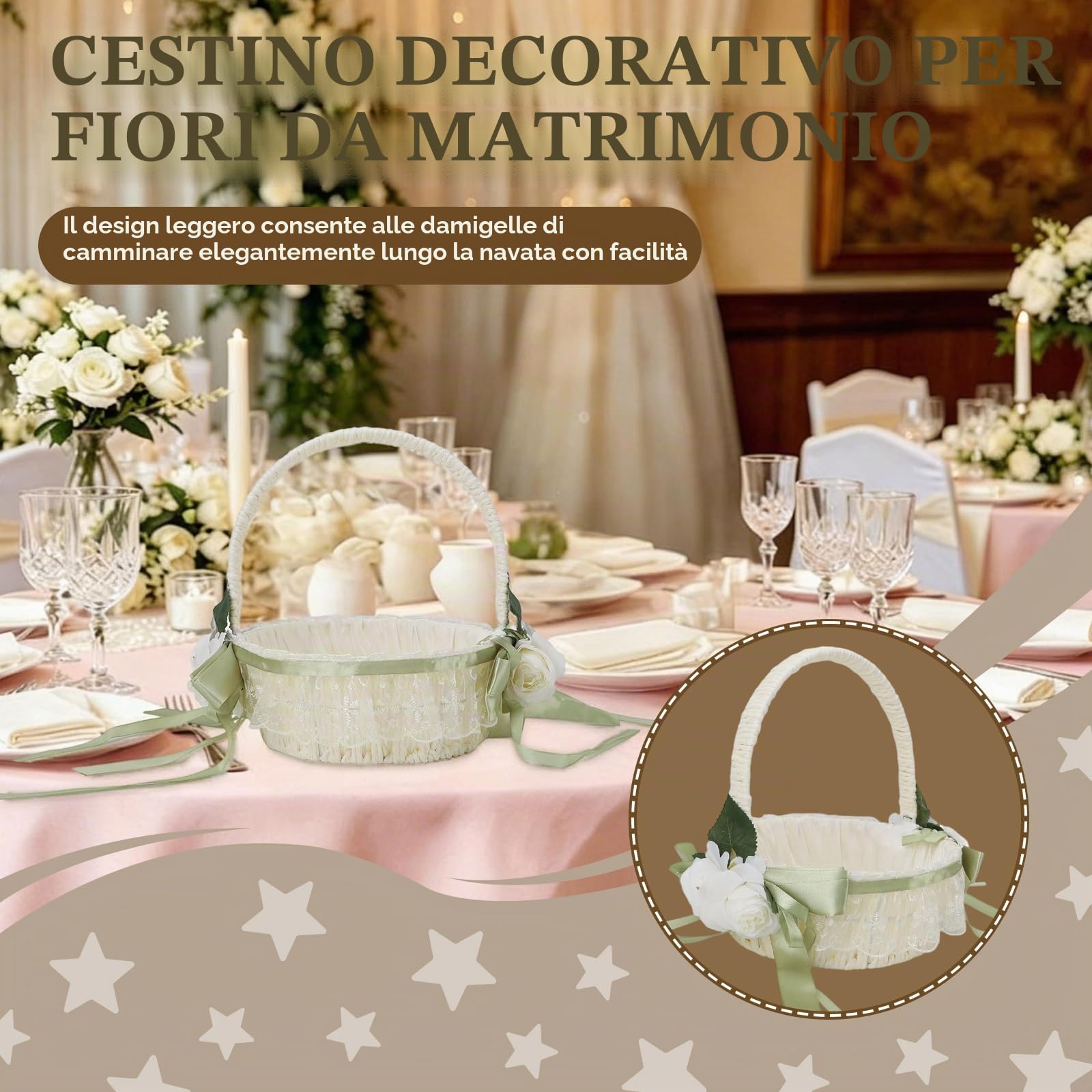 Cestini per ragazze di fiori per matrimonio, cesto di fiori per matrimoni intrecciati a mano, romantici ed eleganti, cesti per ragazze di fiori per matrimoni e decorazioni per la (5800)