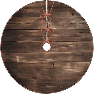 Rustic Old Barn Wood Christmas Tree Skirt Round Tree Base Cover Decoration Xmas Mat Decor