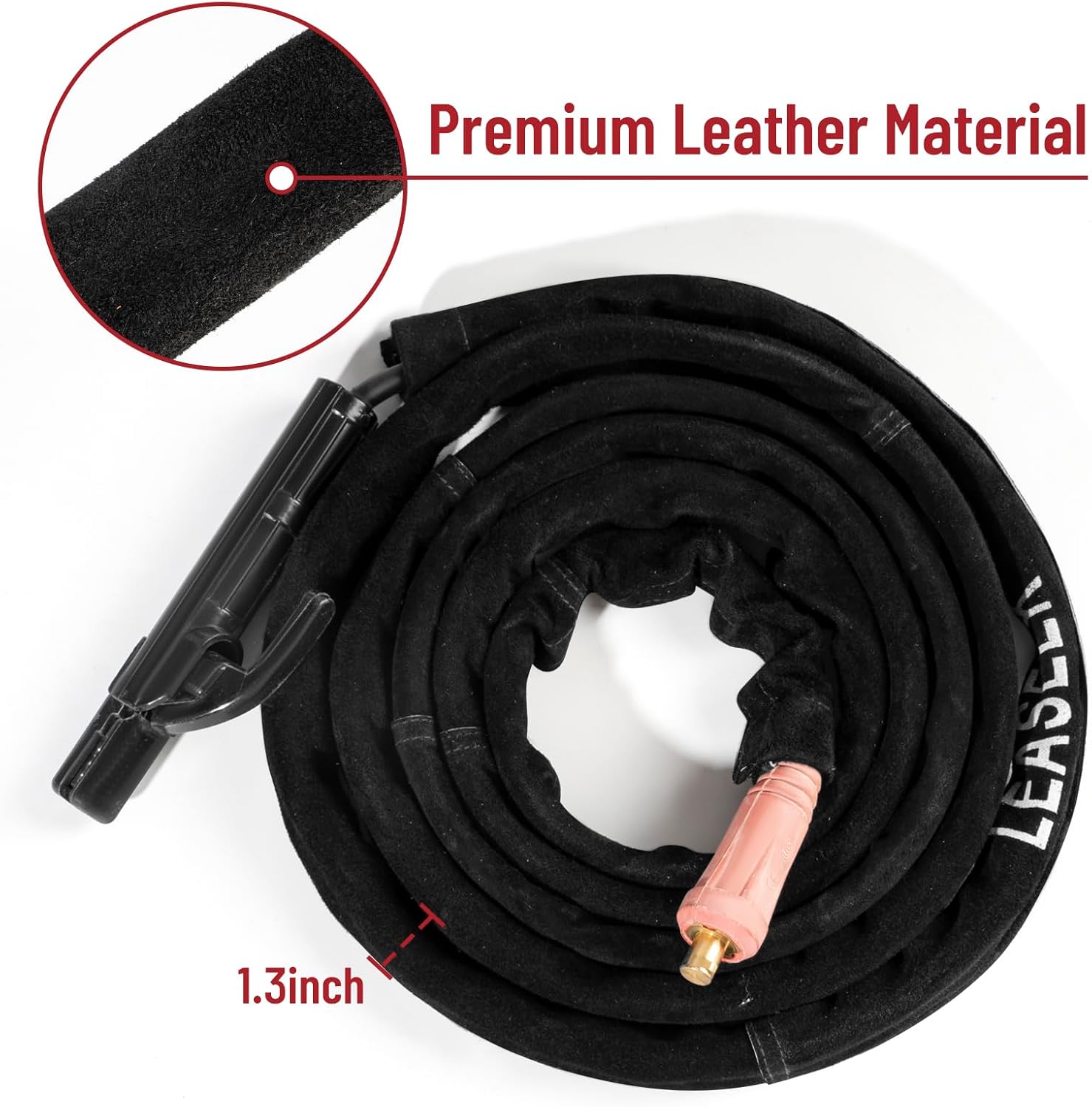 LeaSeek TIG Welding Torch Cable Cover, Flame-Retardant Leather Protective Cable Cover,Black Torch Lead Cover 7.7 Meters (25 Feet Length)