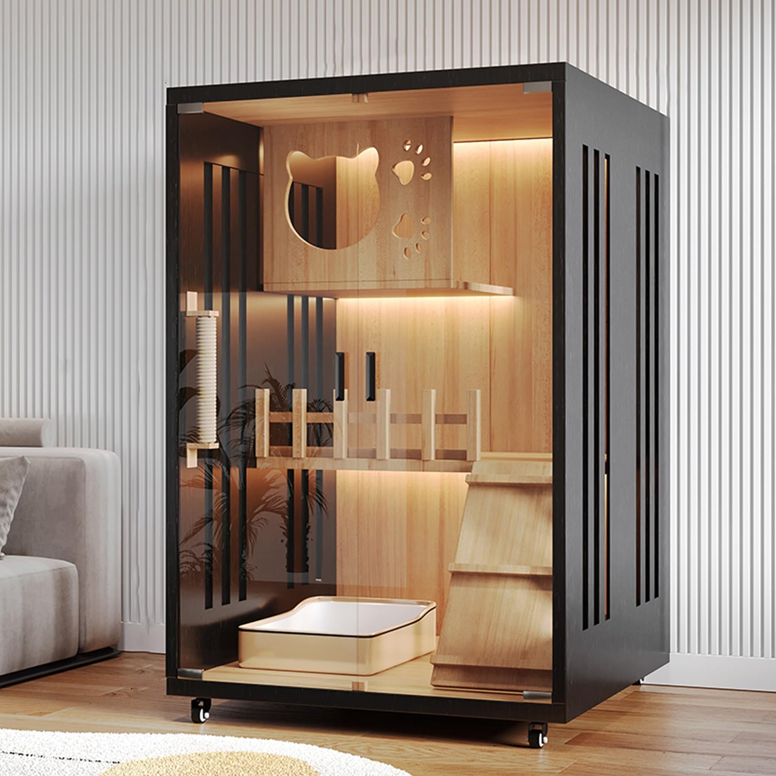 Maison pour chat en bois : villa premium multi-niveaux intérieur et extérieur