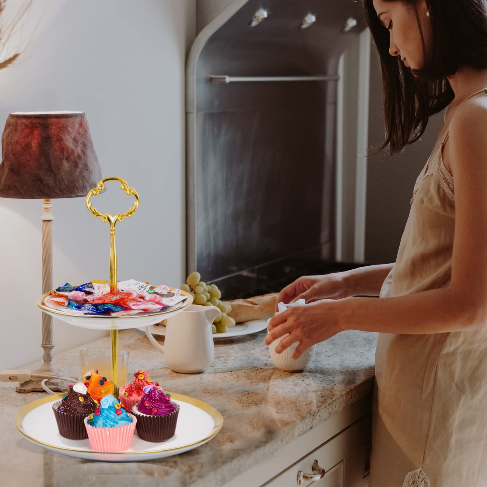 Sourcing Map Set Di 3 Vassoi Per Torte, Con Manico Per Cupcake