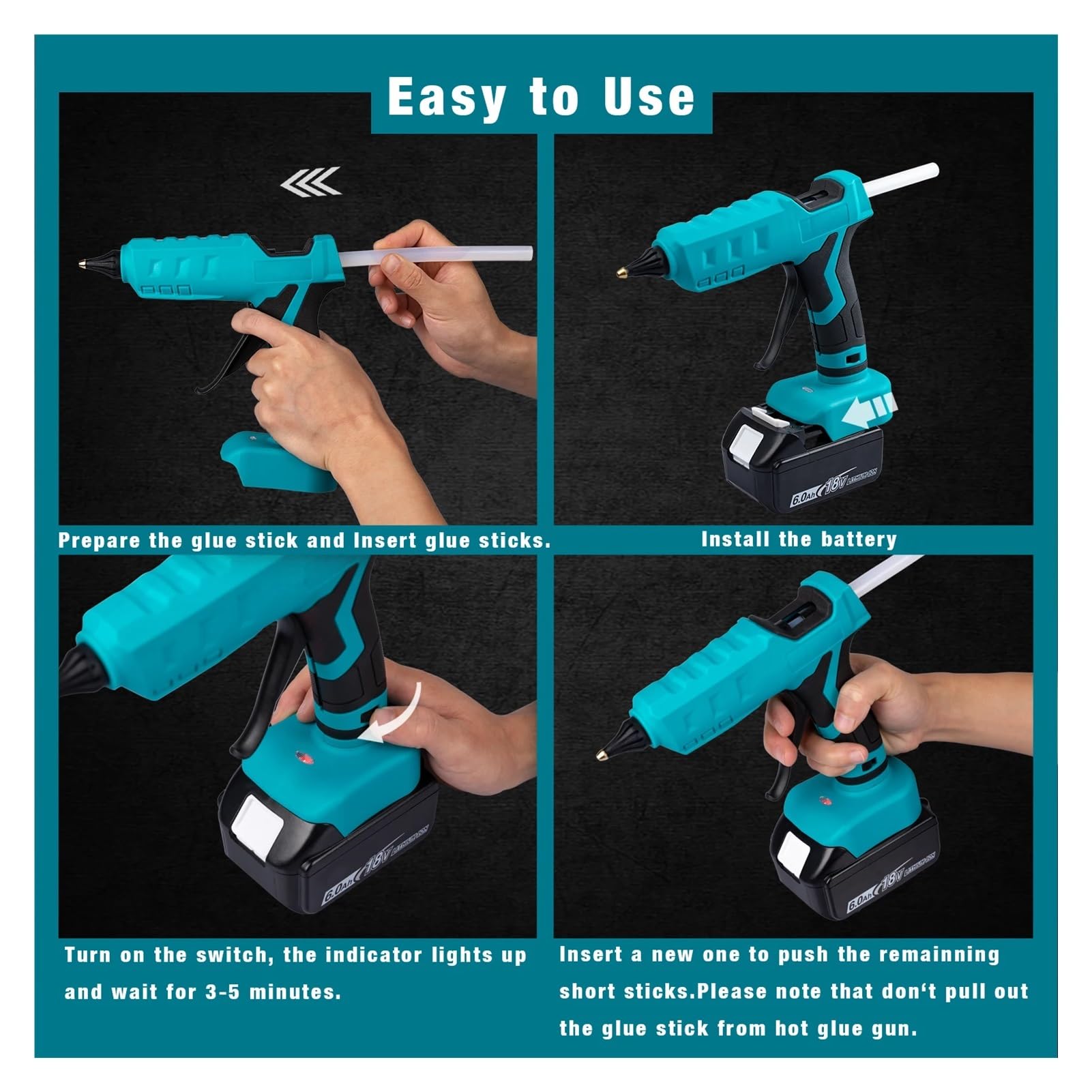 Pistolet do klejenia na gorąco 100W bezprzewodowy pistolet do klejenia na gorąco z 10 szt. 11mm kleje w sztyfcie Home DIY elektryczne narzędzie do naprawy ciepła do prac rzemieślniczych, majsterkowani