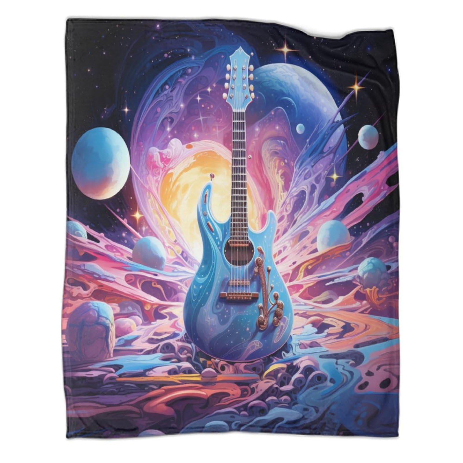 Koc 3D na gitarę, dla dzieci, dorosłych, miękki, flanelowy, do pokoju dziecięcego, łóżeczka, przytulny, ciepły, puszysty, narzuta, prezent z nadrukiem, dla noworodka i malucha, 200 x 230 cm