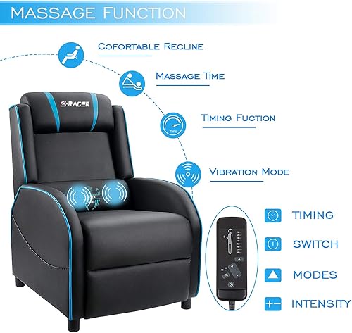 Miniatura 5 de Homall Silla reclinable para juegos de masaje, sofá de juegos estilo carreras, asiento de cine en casa de piel sintética, reclinables modernos para