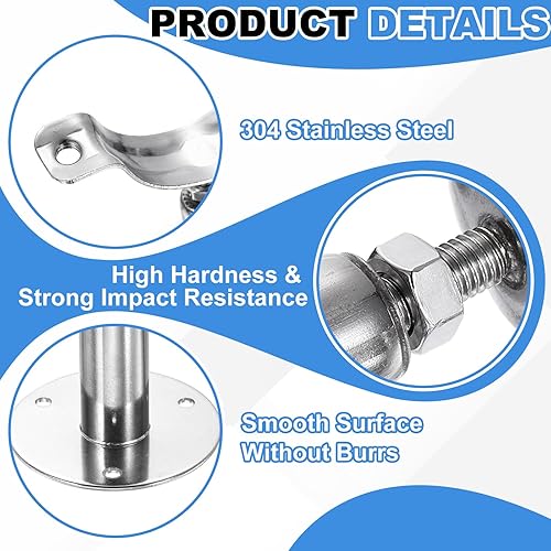 Miniatura 4 de HARFINGTON Juego de 2 soportes de montaje en pared para montaje en techo de acero inoxidable 304, abrazadera de soporte de tubo ajustable