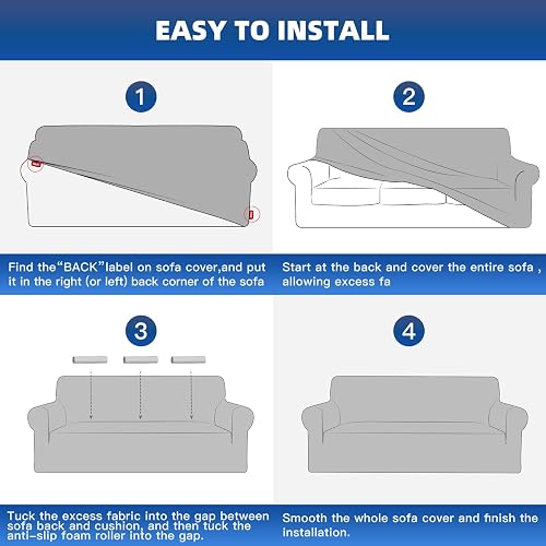 Ystyle Stretch Sofa Cover 3 Seater, Super Soft Sofa Slipcovers With Armrests, Non Slip Couch Covers For Living Room, Machine Washable Settee Covers, Sofa Protectors From Pets, Light Grey - 8