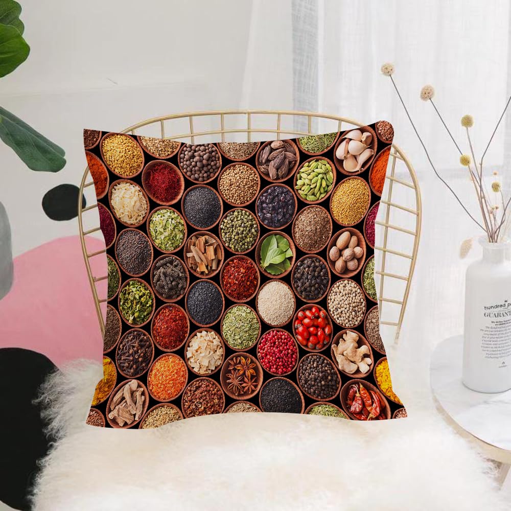 Hyosxw Seamless Texture With Spices And Herbs - A8 Cushion Cover,Throw Pillow Case Home Decorative For Living Room Bedroom Sofa Chair 18X18 Inch,Seamless Texture With Spices And Herbs,Pillowcase 45X45cm