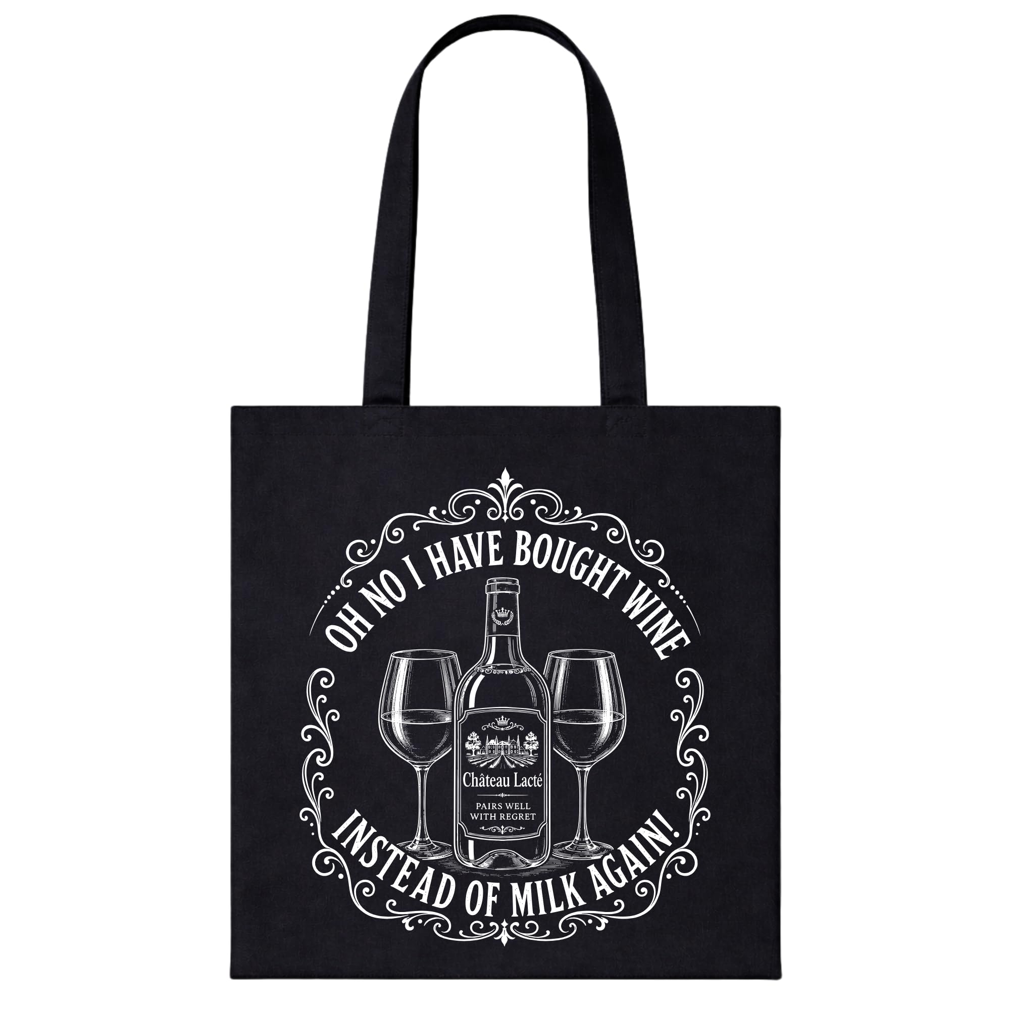 Funny Wine Lover Tote Bag for Women, Black Oh No I Have Bought Wine Instead Of Milk Again, 38cm x 42cm 100% Cotton Reusable Shopping Bag, Eco Friendly Ladies Joke Gift, Printed in UK โ image 1