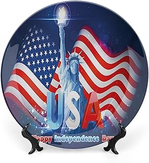 8 Inch Decorative Plate, 4th of July Tableware Plate, Statue of Liberty Design Justice Liberty Graphic Print Ceramic Wall Hanging for Fine Dining For Upscale Events, Dinner Parties, Weddings, Catering