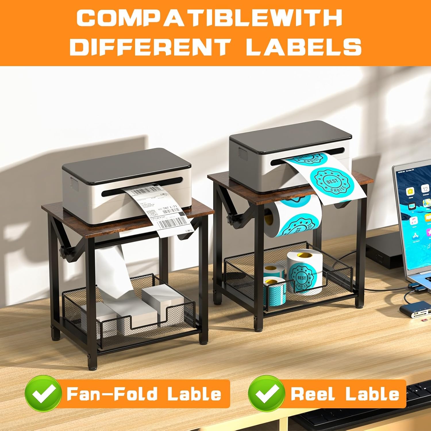 Label Holder for Rolls and Fan-Fold Labels, Thermal Sticker Holder for Desktop Thermal Printer, Shipping Label Stand Desktop Label Printer Accessory Supplies for Home, Office, Small Business - Image 2