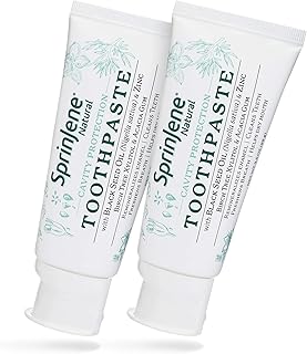 Sprinjene Natural SLS Free Toothpaste with Fluoride for Cavity Protection, Gum Health, Fresh Breath & Helps Dry Mouth for Adults Toxic Free, Preservative Free with Black Seed Oil & Zinc (2 Pack)