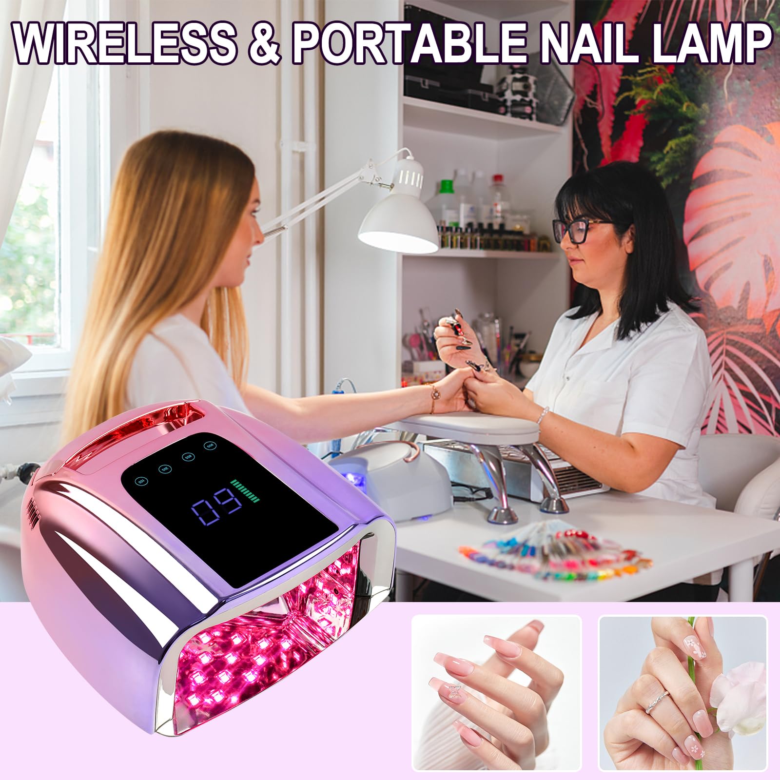 Lámpara de uñas LED UV recargable de 96 W, luz UV inalámbrica portátil para uñas con pantalla LCD, sensor automático, 4 ajustes de temporizador y secador de uñas con sensor inteligente, luz