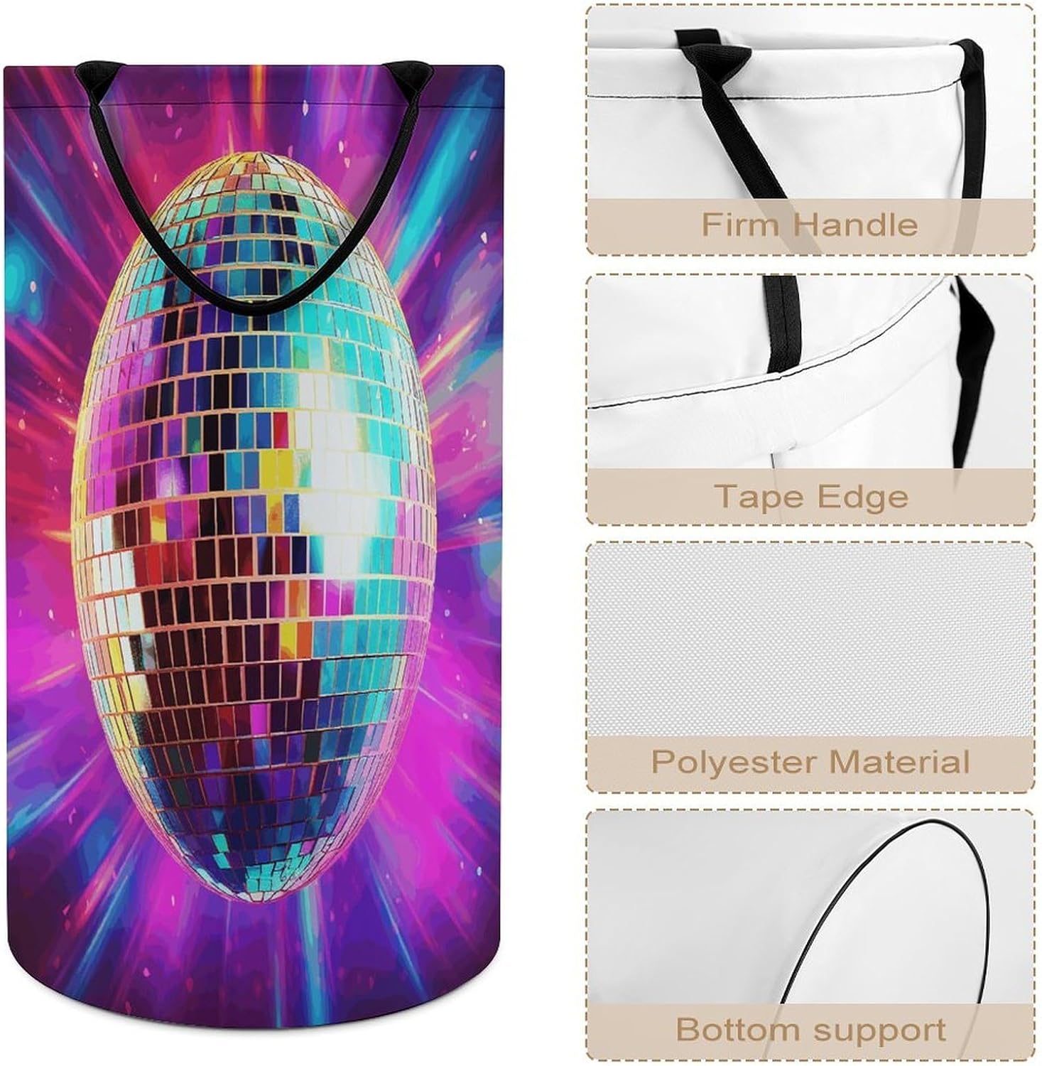 Space Disco BallLaundry Hamper Storage Basket | Large Dirty Clothes Bag for Easy Carry Handles,Large Clothes Basket with Handles,Organizer for Bathroom Bedroom